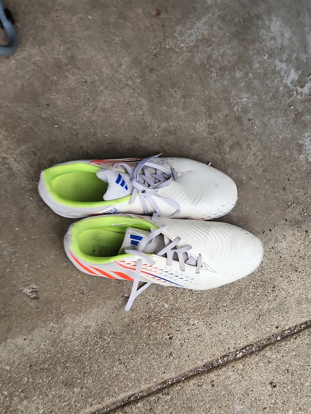 adidas White Predator Shoes with Neon Green Lining and Orange Accents